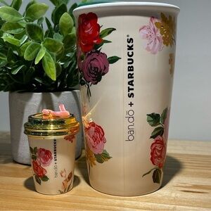 HTF Pair BAN.DO x Starbucks collaboration floral travel mug and Ornament holiday